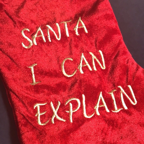 Fun Christmas stocking "Santa I Can Explain" embroidered Velvety red with green - Picture 2 of 7